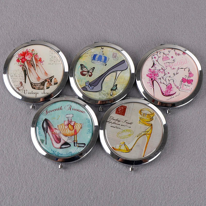 TSHOU1048 Portable Double Sides Folding Mirrors Foldable Woman Cosmetic Mini Beauty Magnifying Mirror Pocket Metal Makeup Compact