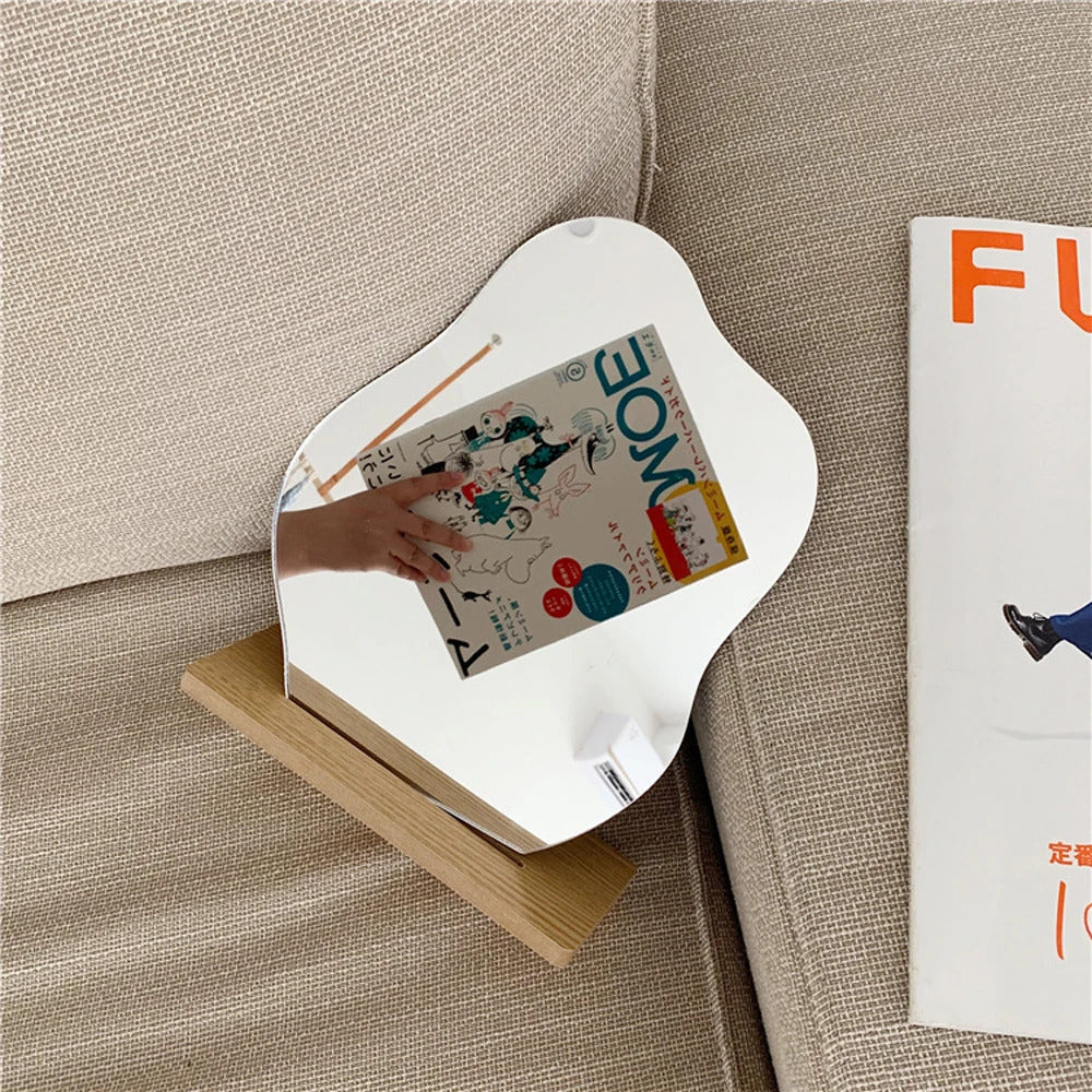 L71 Makeup Mirror Irregular Make Up Mirror Star Shape Acrylic Lens Wooden Base Maquillaje Beauty Tools Table Decorative Mirrors