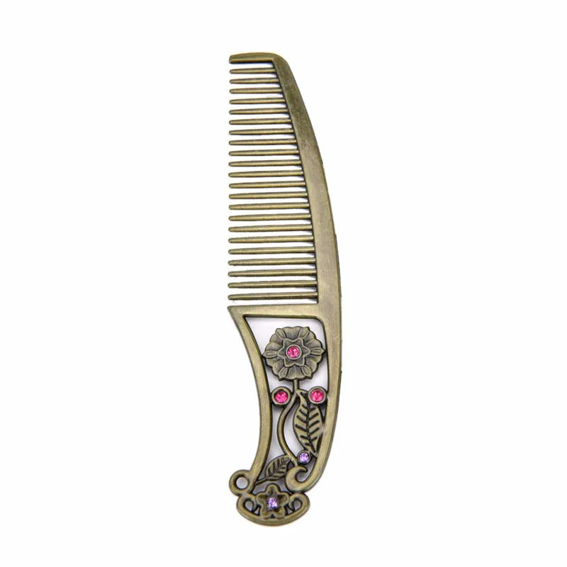 TSHOU1000  Women Chic Retro Vintage pocket Mirror Compact Makeup Mirrors Comb Set Hand Make Up Bronze Hollowed-Out Make Up