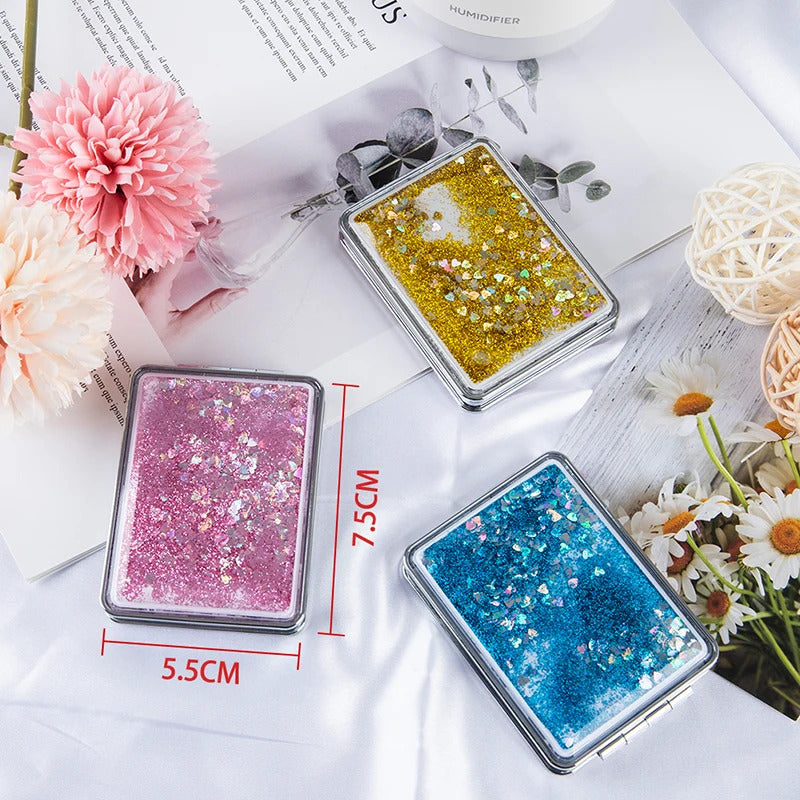 CX678  Mini Pocket Makeup Mirror Creative Cosmetic Compact Mirrors with Flowing Sand 1 Pcs