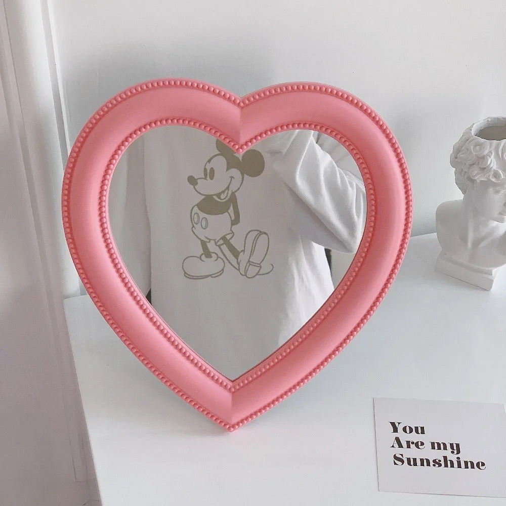 L115  Heart-shaped Mirror Makeup Mirror Desktop Vanity Mirror Wall Mounted Dual-Use Makeup Mirror Wall Decoration 27*28cm