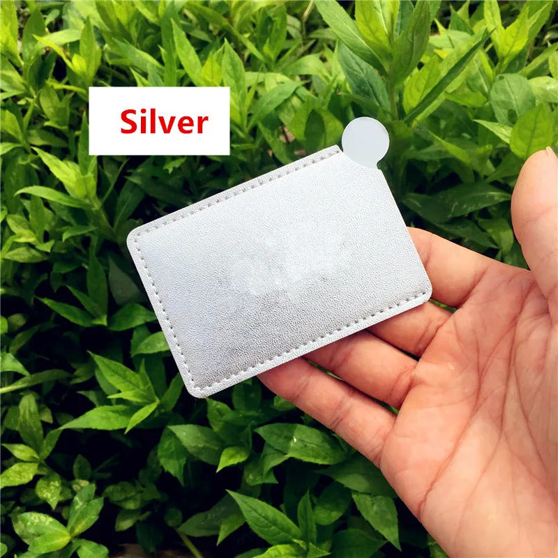 TSHOU683 Portable Mini Shatter Proof Card Style Pocket Cosmetic Mirror PU Leather Cover Stainless Steel Unbreakable Makeup