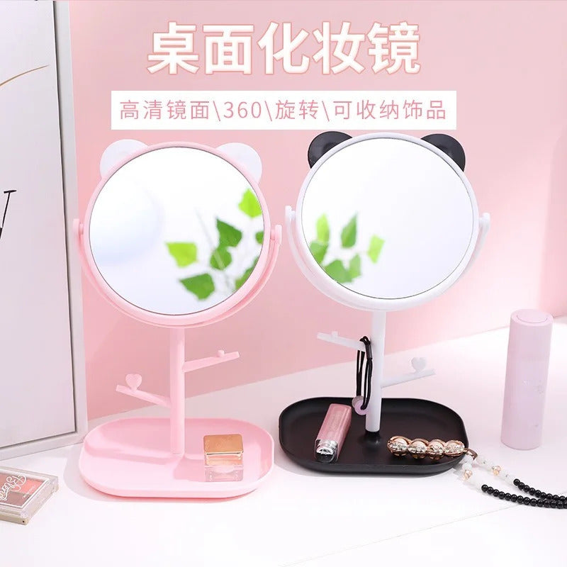 CX226  Makeup Mirror Table Desktop Countertop Base Use for Bathroom Travel Ordinary Pink Cat Ear Mirror