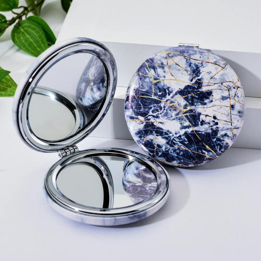 TSHOU1016  Marble Pattern Portable Double Sided Mirror Foldable Pocket Makeup Mirror Women Girls Beauty Mirrors
