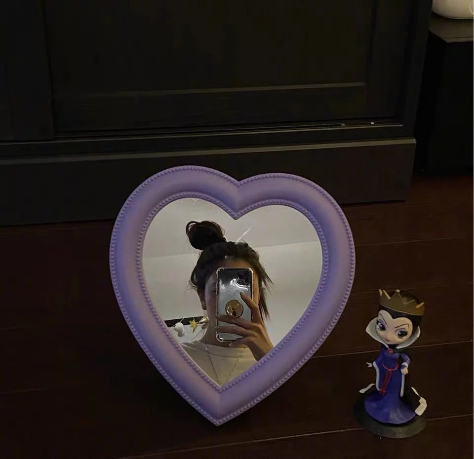 CASHOU42 Mirror Desktop Pink Love Makeup Mirror Wall Mounted Dual-Use Heart-Shaped Hanging Mirror Vanity Mirror Girl Room Wall