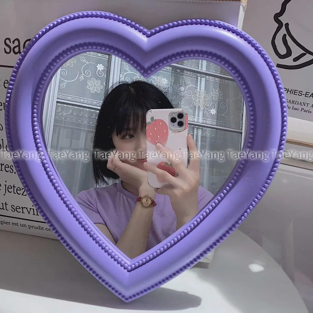 L115  Heart-shaped Mirror Makeup Mirror Desktop Vanity Mirror Wall Mounted Dual-Use Makeup Mirror Wall Decoration 27*28cm