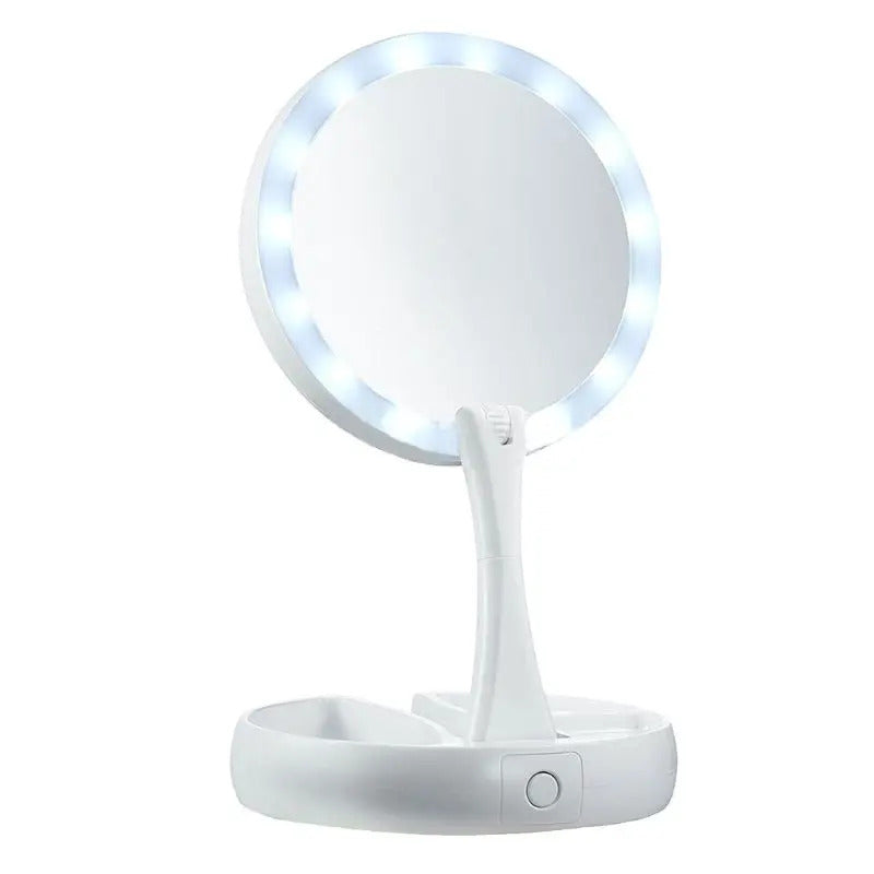 DA13 Double-sided Desktop LED Makeup Mirror with Light Portable Folding Mirrors