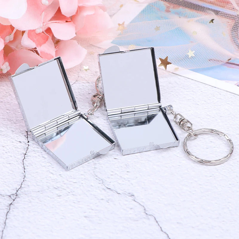 CX341 Personalised Key Ring Keychain Mini Folding Mirror Portable Compact Pocket Cosmetic Mirror