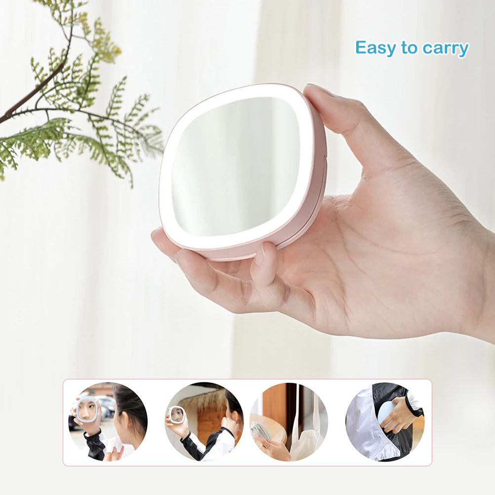 Cx52  Mini Makeup Mirror square Shape Girl Mini Portable Mirror Pocket Makeup Cosmetics Compact Mirrors Rechargeable LED Mirror
