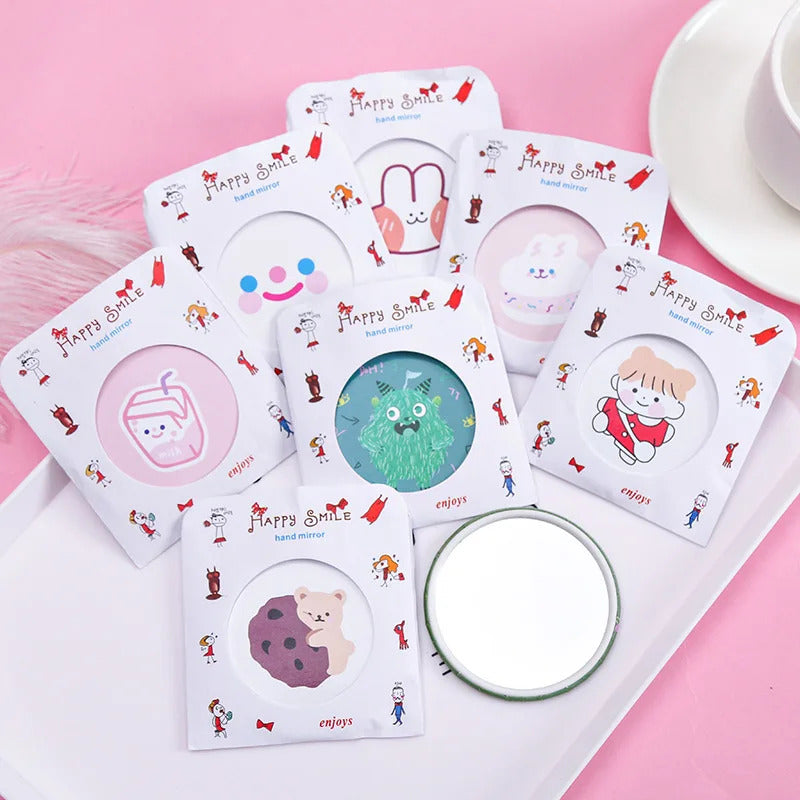 SET41  akeup Mirror Portable Hand Mini Make Up Mirror Travel Round Pocket Cosmetic Mirror Portable Beauty Makeup Tools Acces