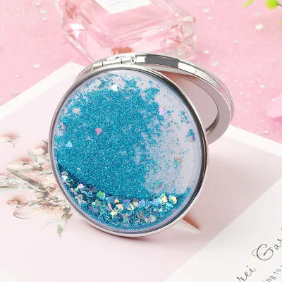 CX434 Fashion Mini Pocket Makeup Mirror Creative Cosmetic Compact Mirrors with Flowing Sparkling Sand Can Wholesale Lettering