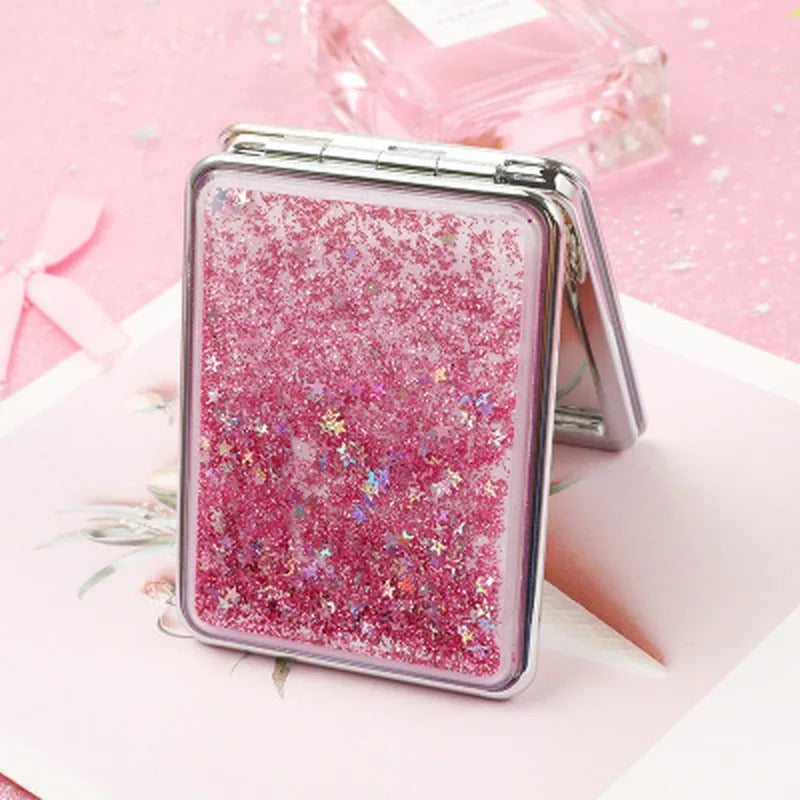CX276 Shiny Quicksand Makeup Mirror Cute Pocket Mirror Makeup 2-Face Portable Foldable Vanity Mirror Hand Mirror Compact Mirrors