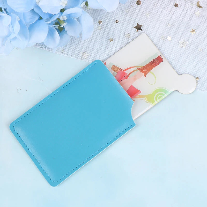 L264 Leather Cover Stainless Steel Unbreakable Makeup Mirror Portable Shatter Proof Card Style Pocket Cosmetic Mirror High