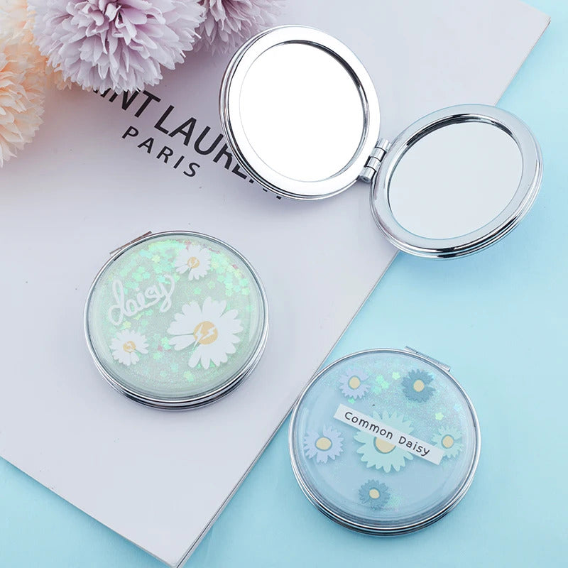 CASHOU101 Mini Makeup Fresh Flowers Mirror Compact Pocket Mirror Portable Double-Sided Folding Cosmetic Mirror Gifts