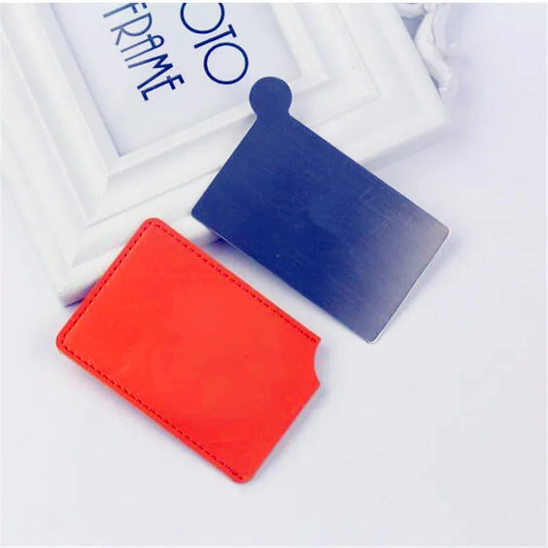 TSHOU683 Portable Mini Shatter Proof Card Style Pocket Cosmetic Mirror PU Leather Cover Stainless Steel Unbreakable Makeup
