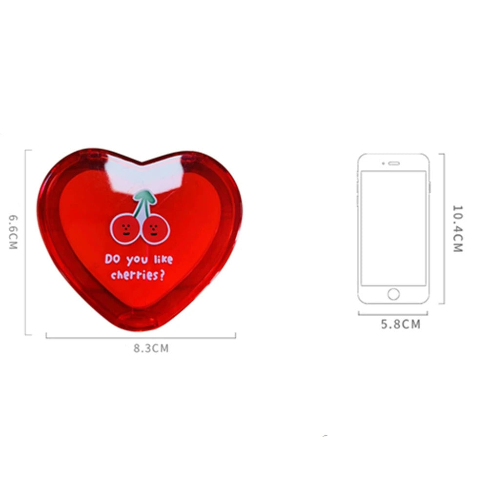 SET68 Heart Shaped Cherry Mini Makeup Mirror Compact Pocket Mirror Portable Double-Sided Folding Cosmetic Mirror Women Gifts
