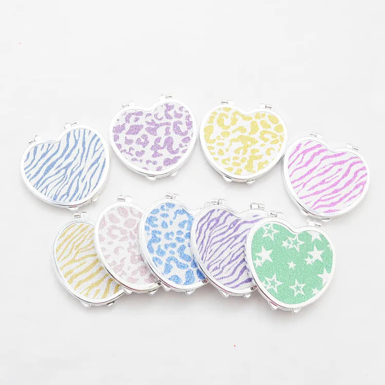 L474 Portable Pocket Mirror Heart Shaped Folding Double-sided Mirror Steel Makeup Mirrors Small Purse Mirror of Girls Women