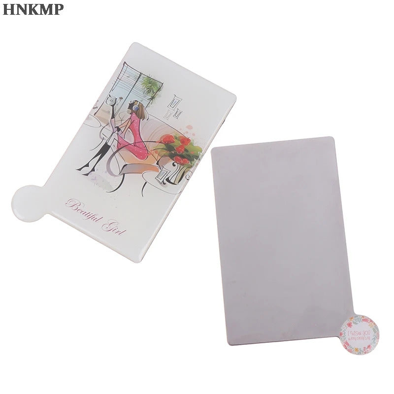 L237 Portable Shatter Proof Card Style Pocket Cosmetic Mirror PU Leather Cover Stainless Steel Unbreakable Makeup Mirror