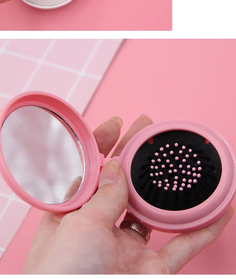 CX216 Mini Pocket Mirror Cute Massage Folding Mirror with Comb Portable Pocket Small Travel Girl Hair Brush with Mirror