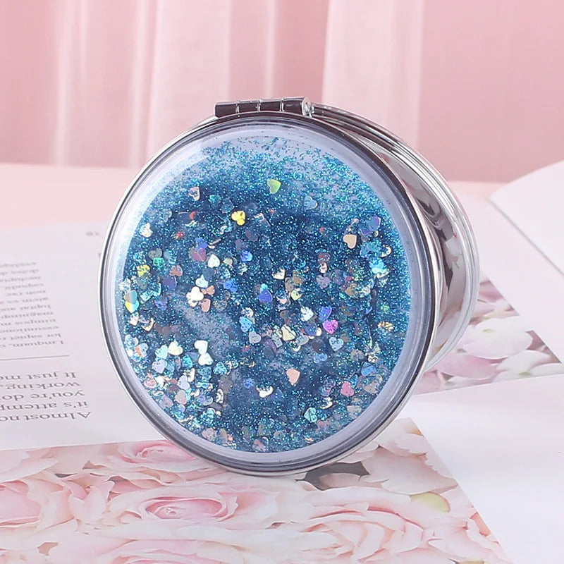 CASHOU158 Double-Sided Folding Cosmetic Mirror Female Gifts With Flowing Sparkling Sand Mini Makeup Mirror Compact Mirrors