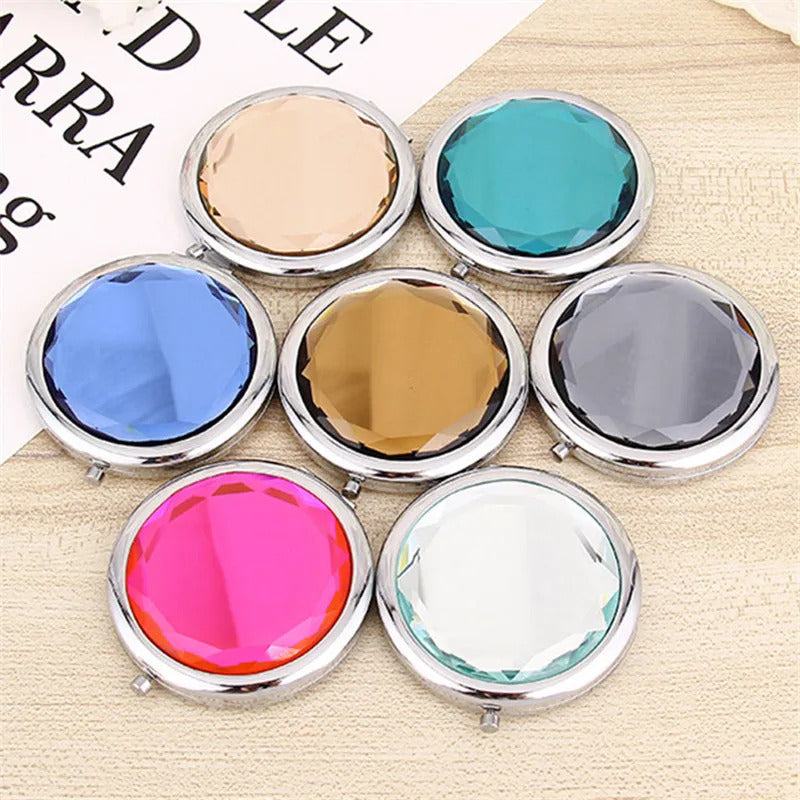 TSHOU834 Luxury Crystal Makeup Mirror Portable Round Folded Compact Mirrors Gold Silver Pocket Mirror Making Up for Personalized