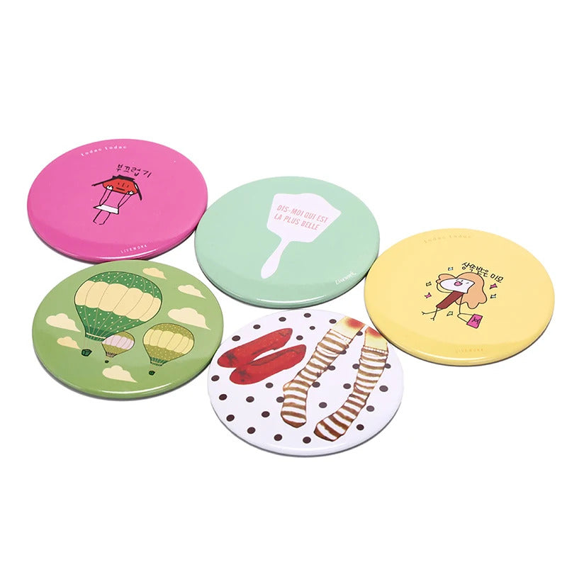 SET07  Fashion cute mini cartoon small round mirror portable makeup glass mirror portable princess makeup mirror
