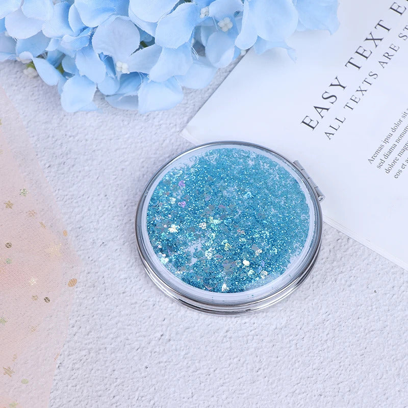 TSHOU676 Portable Mini Makeup Mirror Compact Pocket Mirror Double-Sided Folding Cosmetic Mirror Female Gifts With Flowing