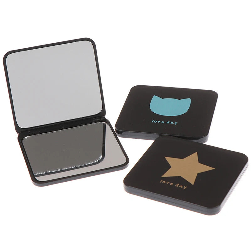 GU472 Women Foldable Makeup Mirrors Double-sided Mirror Lady Cosmetic Hand Folding Portable Compact Pocket Random Color