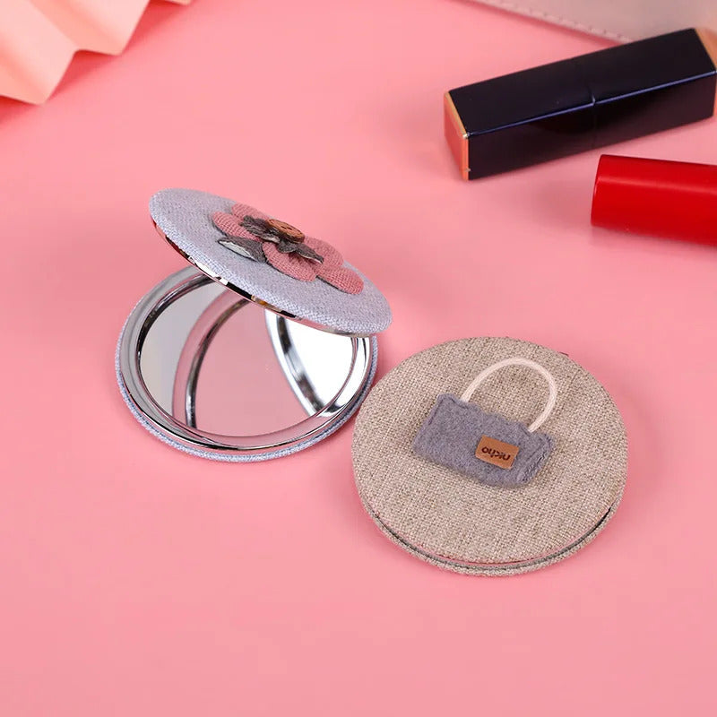 TSHOU1012  Double-sided Mirror Makeup Magnifying Handmade Fabric Art DIY Hairy Random Pattern Creative Gifts Portable Travel