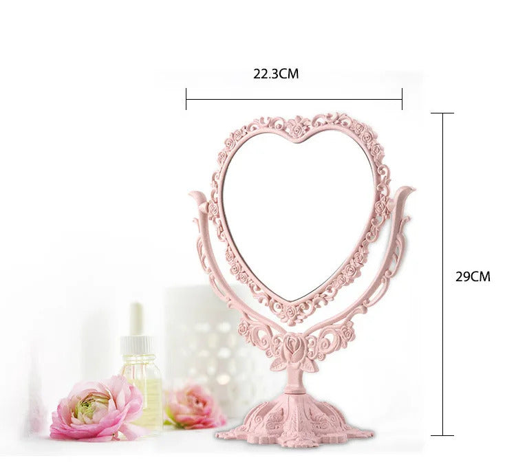 CX189 Desktop Makeup Mirror EU Style Rose Decor Beauty Tool Round Oval Heart Shape Makeup Mirror Rotatable Gothic Mirror
