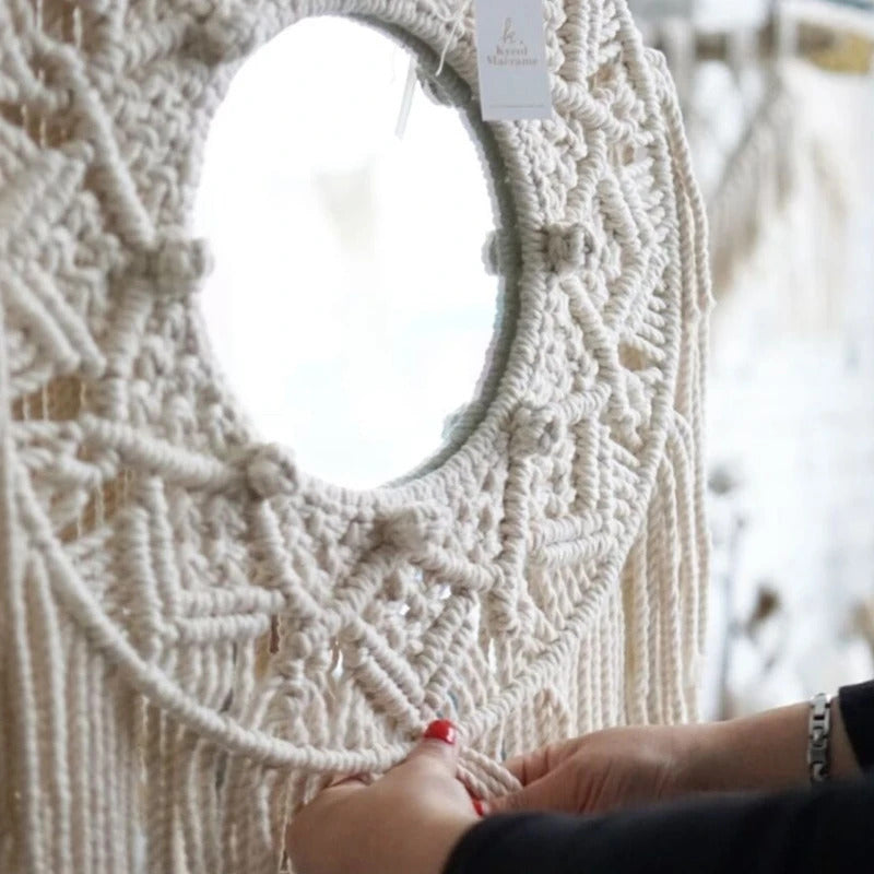 L191  Macrame Makeup Hanging Wall Mirror Handmade Tapestry Fringe Bohemia Decoration U2JD
