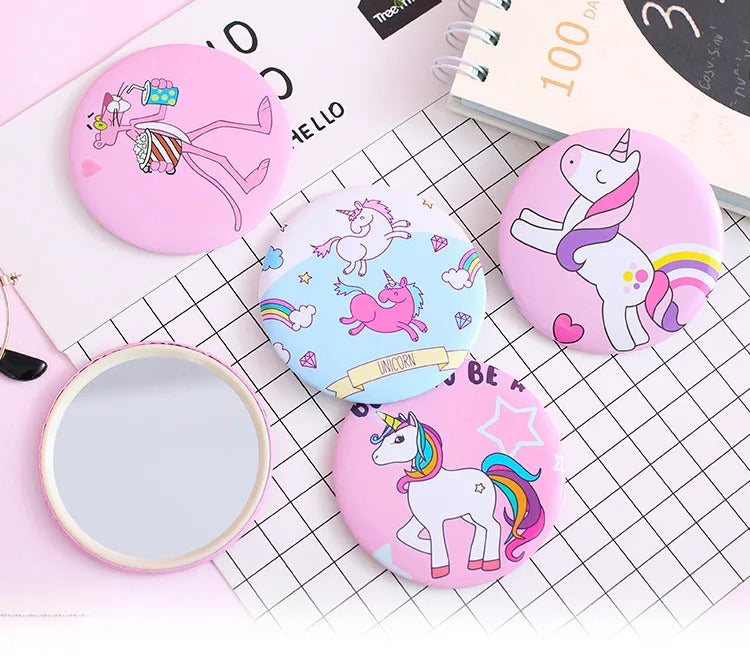L177  Unicorn Make Up Mirror Element Mini Cosmetic Mirror Round Women Round Mini Pocket Mirrors Cartoon Patterns Compact Makeup