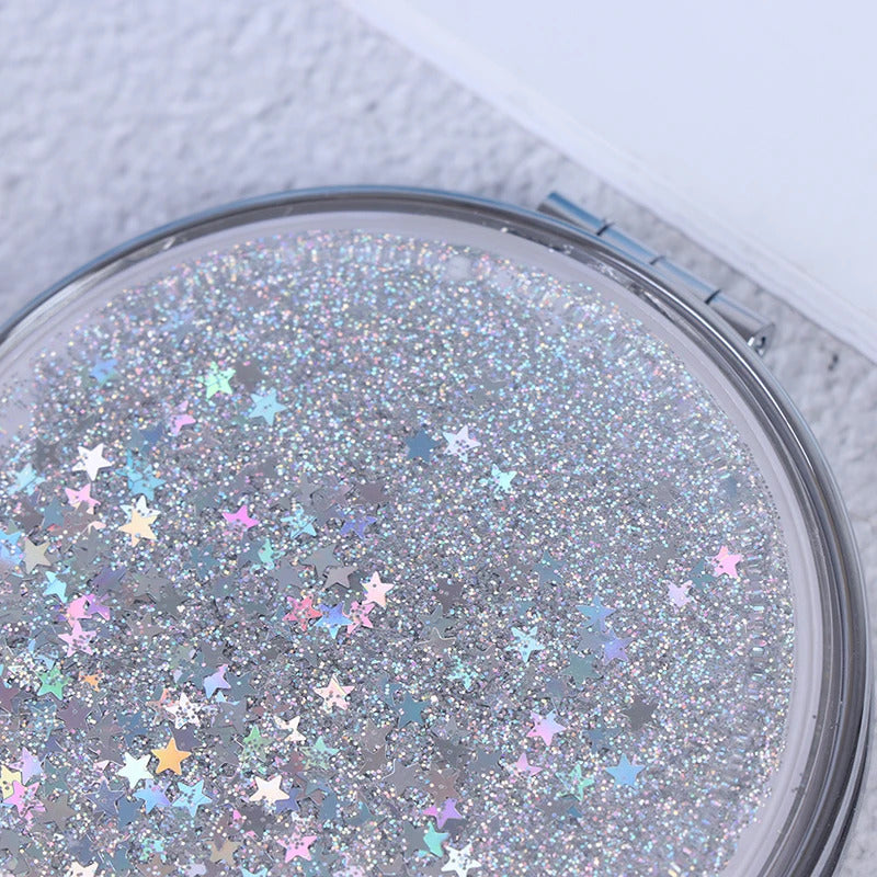 TSHOU535 Portable Double-Sided Mini Makeup Mirror Compact With Flowing Sparkling Sand Pocket Mirror Folding Cosmetic Mirror