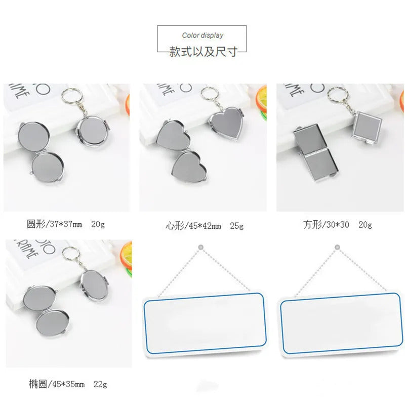 TSHOU598  Round Heart Oval Sqaure Shape Double Sides Cosmetic Mirror Metal Folding Keychain Makeup Mini Mirror