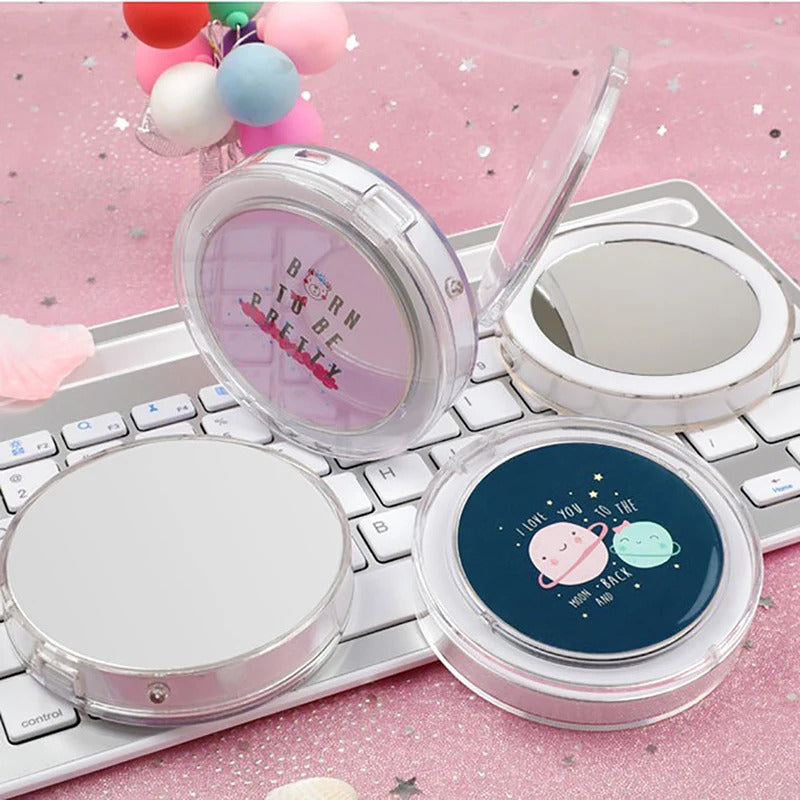 TSHOU659 LED Mini Makeup Mirror Hand Held Fold Small Portable Micro USB Cosmetic Mirror