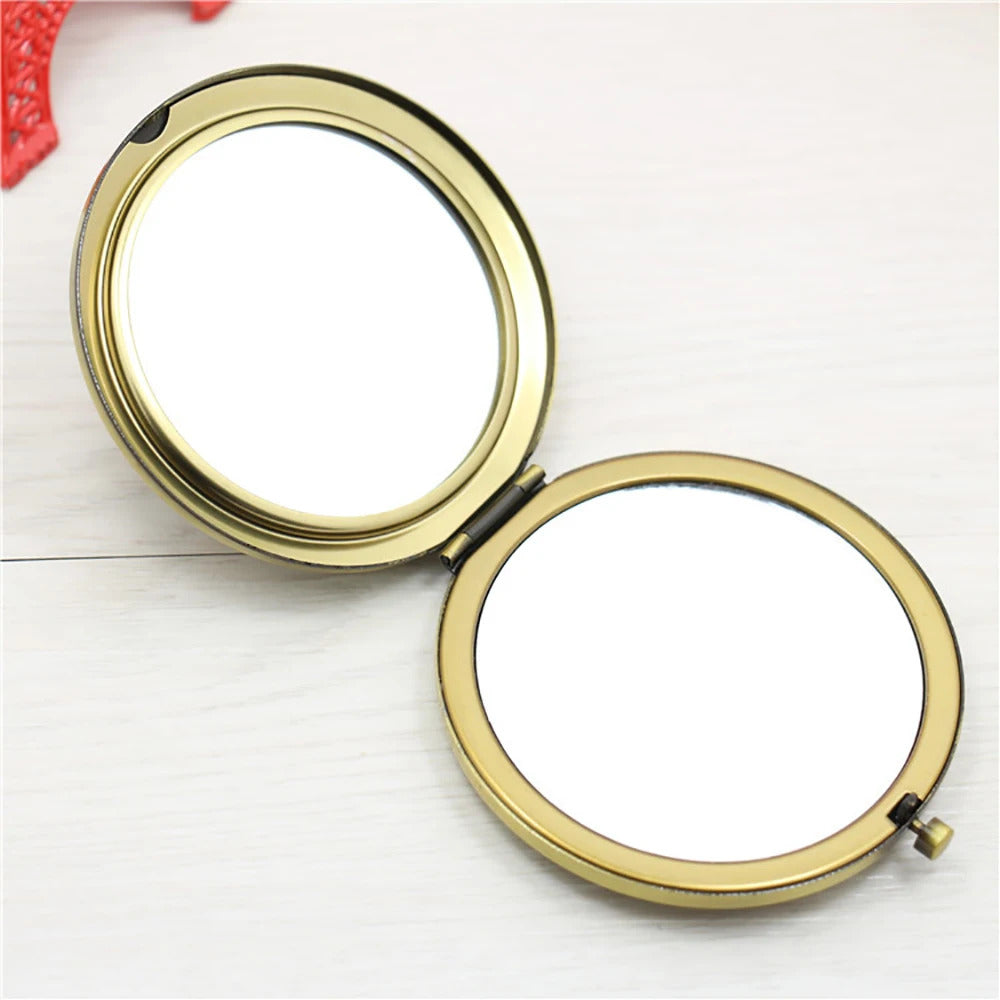 TSHOU875 Foldab Metal Bronze Makeup Mirror Hollow out round  Pocket Mirror Portable Double Sided Retro Style Mirror Makeup Tools
