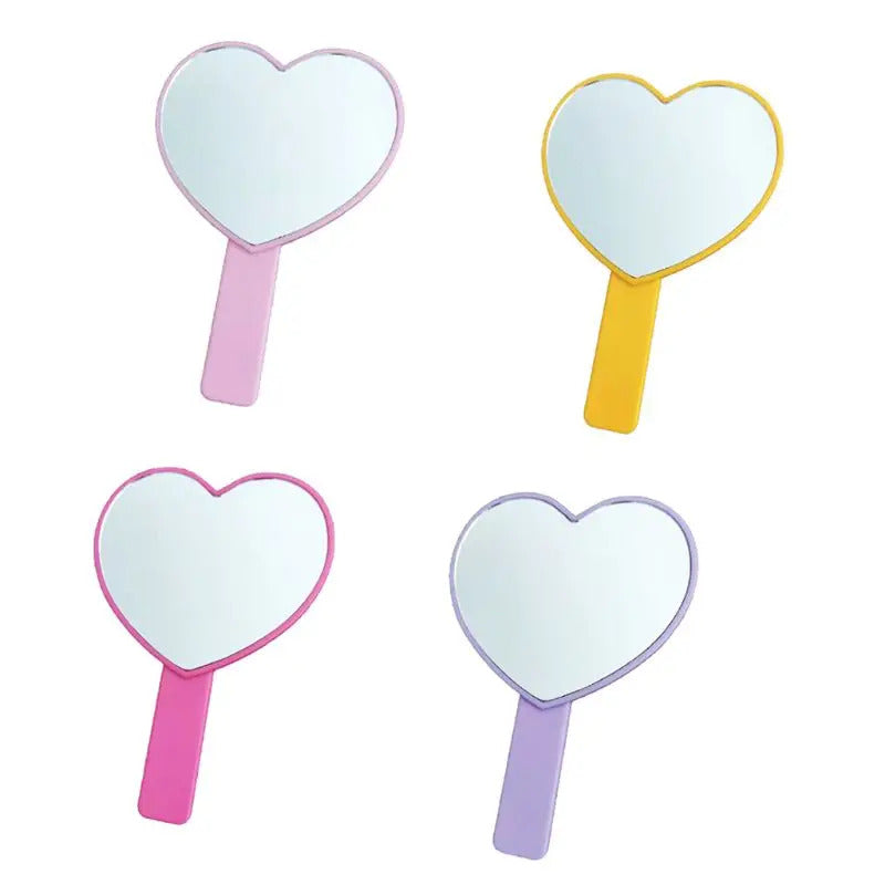 L189 Portable Heart-Shaped Handheld Mirror with Handle Candy Color Cosmetic Tools U2JD