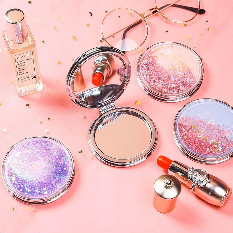 CASHOU159  Quicksand Makeup Mirror Cute Pocket Mirror Makeup Vanity Portable Foldable Vanity Mirror Hand Mirror Compact Mirrors