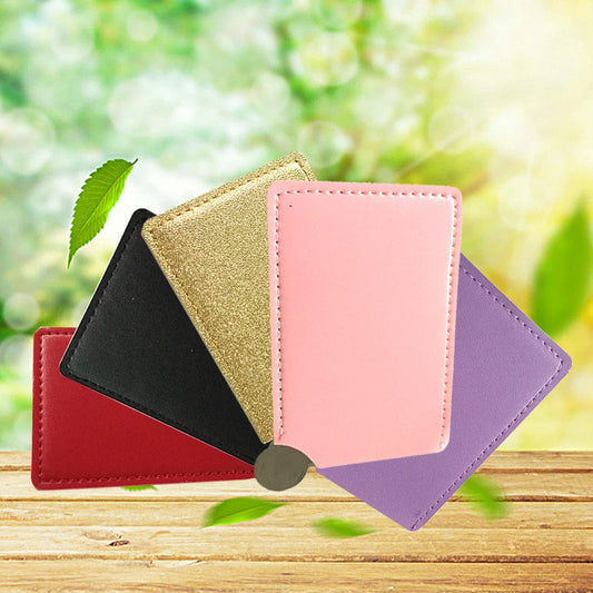 DA68 Cosmetic Essential  Stainless Unbreakable Makeup Mirror Shatter-Proof Portable PU Leather Sleeve Pocket Card Mirror