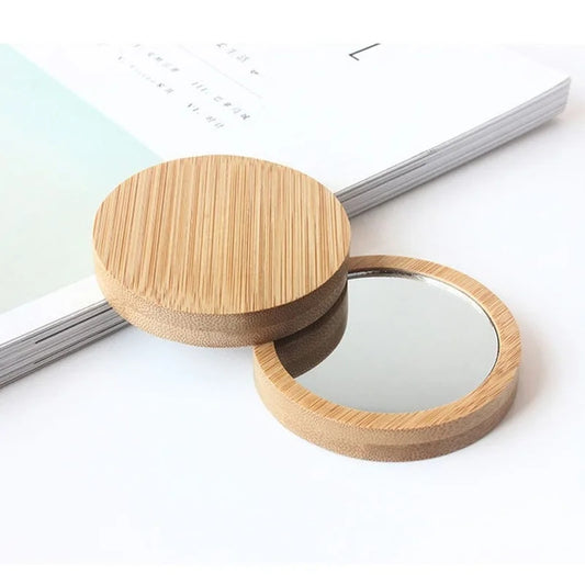 TSHOU518 Makeup Mirror Portable 1pcs Bamboo Cosmetic Mirror Round Portable Mirror Student Beauty Tool Travel Pocket Mirror Purse