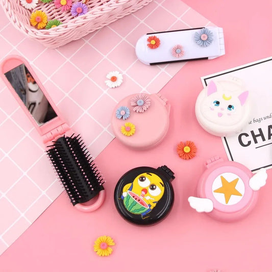 CX216 Mini Pocket Mirror Cute Massage Folding Mirror with Comb Portable Pocket Small Travel Girl Hair Brush with Mirror