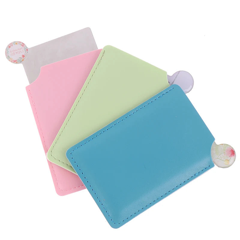 CX116 Leather Cover Stainless Steel Unbreakable Makeup Mirror Portable Shatter Proof Card Style Pocket Cosmetic Mirror High