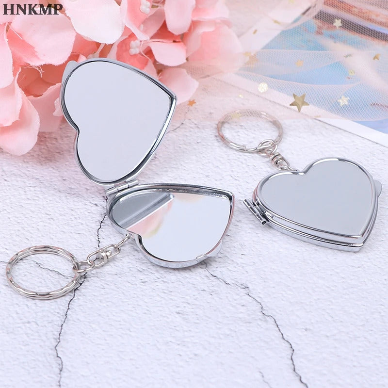 DA04 Portable Two-side Folding Make Up Mirror Mini Makeup Compact Key Chain Pocket  Mirror Women  Cosmetic Mirrors Key Ring