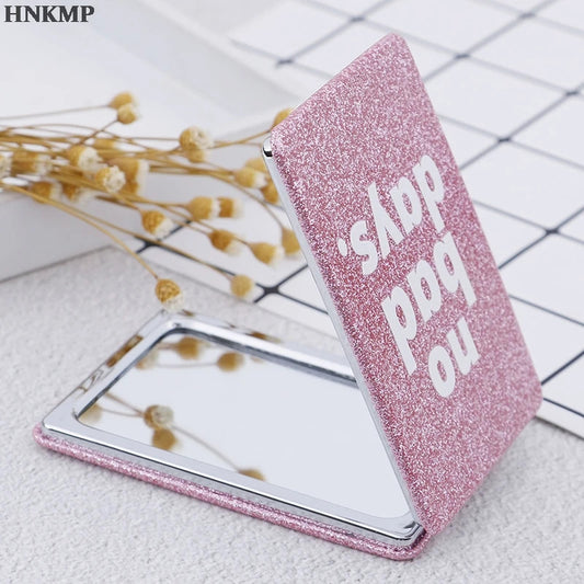FEN34 Pink Portable Square Travel Mirror Gift Pocket Cute Double Side Folding Mini Compact Makeup Mirror For Women Girl