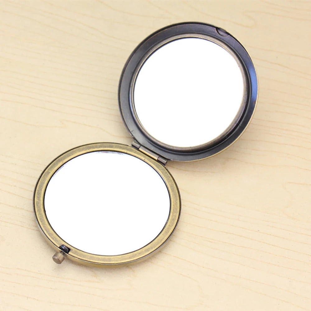 TSHOU967 Foldab Metal Bronze Makeup Mirror Hollow out round  Pocket Mirror Portable Double Sided Retro Style Mirror Makeup Tools