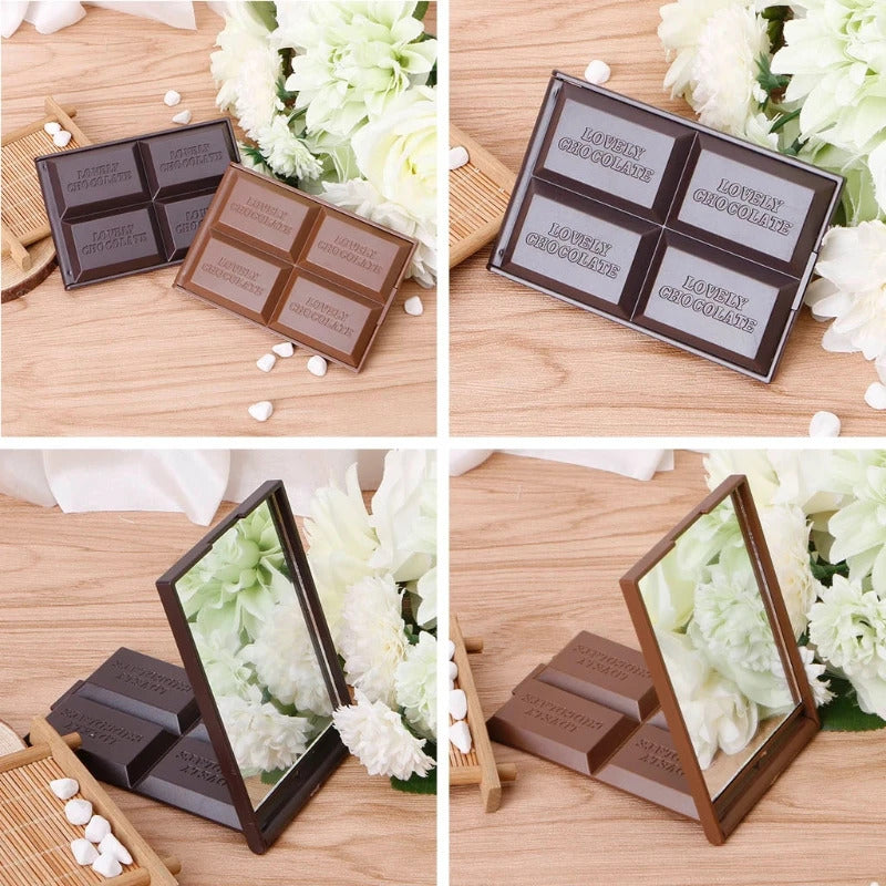 CX691 Cute Chocolate Cookie Shaped Square Pocket Mirror Mini Foldable Makeup Mirror U2JD