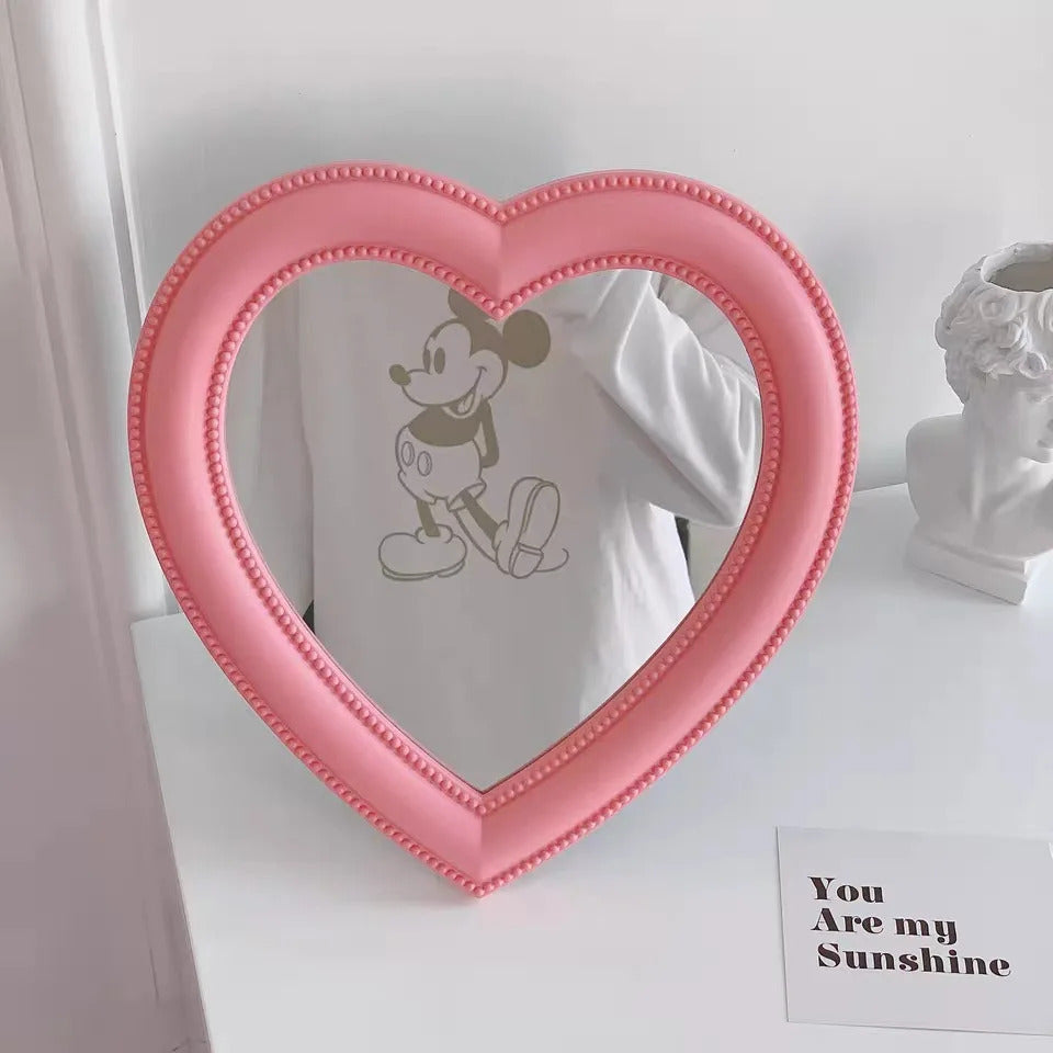 CASHOU42 Mirror Desktop Pink Love Makeup Mirror Wall Mounted Dual-Use Heart-Shaped Hanging Mirror Vanity Mirror Girl Room Wall