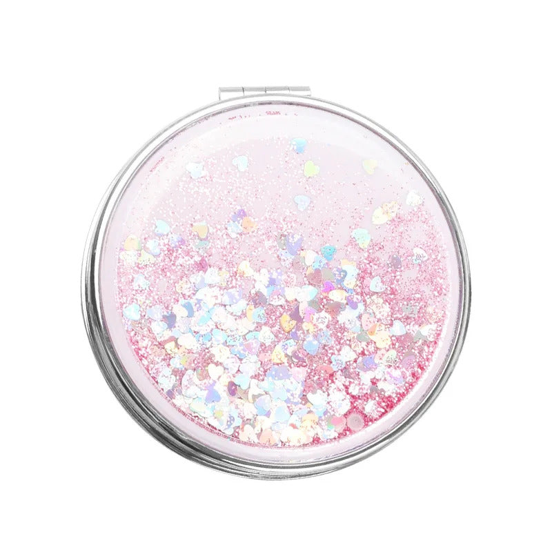 TSHOU1041  Hand Mirror Double-sided Mirror Quicksand Sequins Portable Makeup Mirror Travel Size Creative Design Cute Gift for