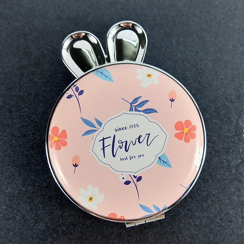 L481 Flowerr Pattern Portable Double Sided Mirror Rabbit Pocket Makeup Mirror Women Girls Beauty Cosmetic Compact Mirrors