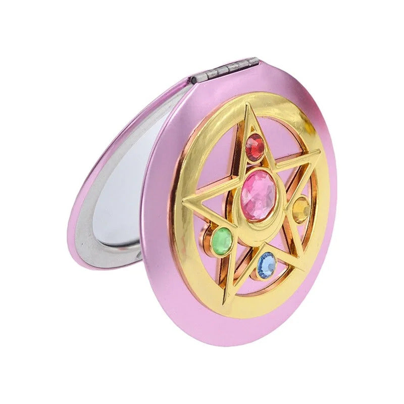 CASHOU50 Foldable Double Mirror Portable Crystal Star Makeup Mirror Pink Cute Anime Mirror Espejo Mirror Led Mirror